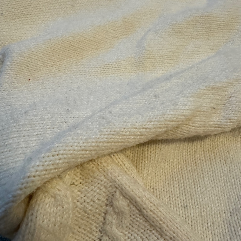 Coldwater Creek Beaded Crochet Trim Cardigan Pearl Button Cable Knit Ivory L - Picture 9 of 12